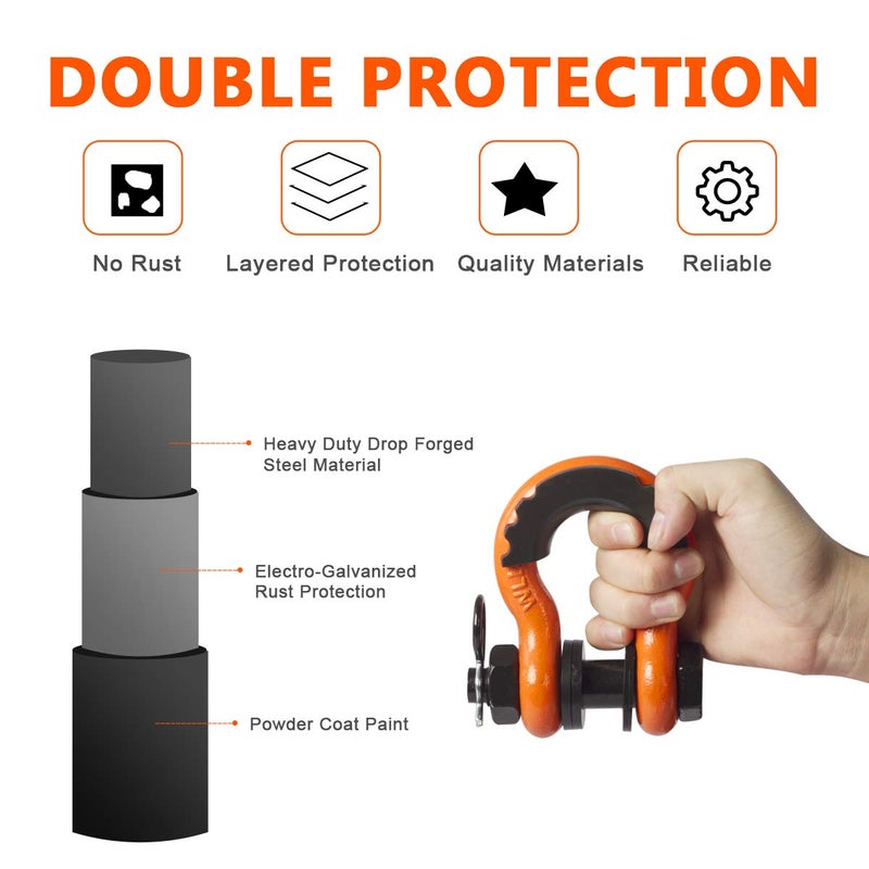 AMBULL Shackles 3/4 Inch D Ring Shackle (2 Pack) 45,000lb Break Strength with 7/8 Inch Pin, Isolator and Washer Kits for Use with Tow Strap, Winch, Off-Road Jeep Truck Vehicle Recovery, Orange - Image 4